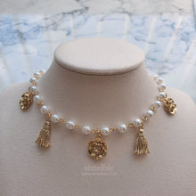 Load image into Gallery viewer, Rose and Tassel Choker Necklace - Gold