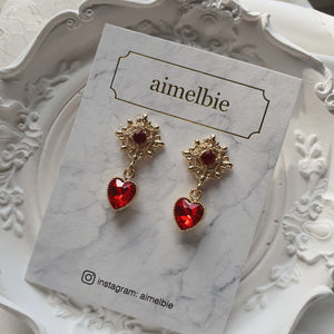 Antique Heart Earrings - Red