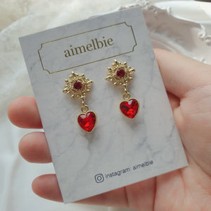 Antique Heart Earrings - Red