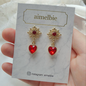 Antique Heart Earrings - Red