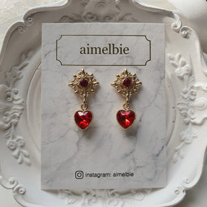 Antique Heart Earrings - Red