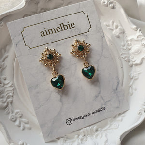 Antique Heart Earrings - Green