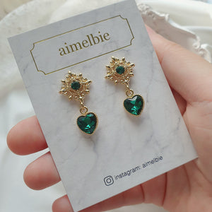 Antique Heart Earrings - Green