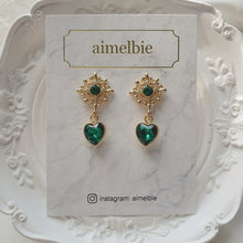 Load image into Gallery viewer, Antique Heart Earrings - Green