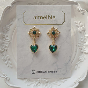 Antique Heart Earrings - Green