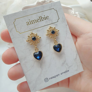 Antique Heart Earrings - Blue