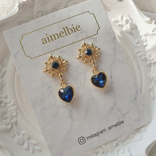 Load image into Gallery viewer, Antique Heart Earrings - Blue