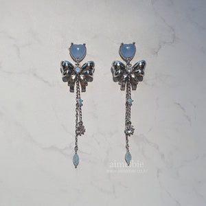 Dreamy Ribbon and Heart Earrings - Silver