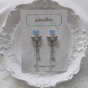 Dreamy Ribbon and Heart Earrings - Silver