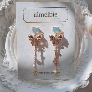 Dreamy Ribbon and Heart Earrings - Rosegold