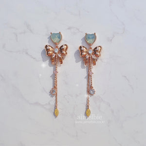 Dreamy Ribbon and Heart Earrings - Rosegold