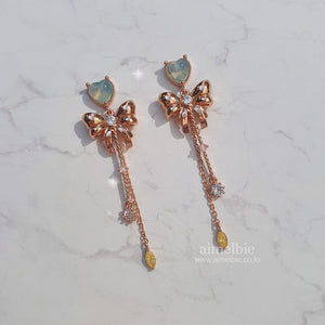 Dreamy Ribbon and Heart Earrings - Rosegold