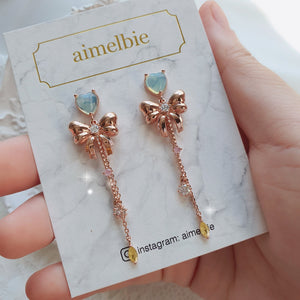 Dreamy Ribbon and Heart Earrings - Rosegold
