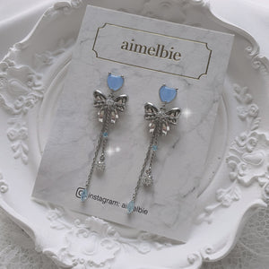 Dreamy Ribbon and Heart Earrings - Silver