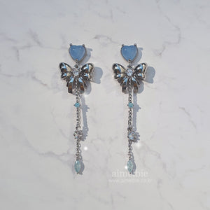 Dreamy Ribbon and Heart Earrings - Silver