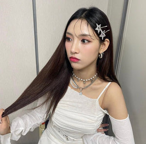 Starry Pearl Choker Necklace - Silver (Woo!ah! Nana, FIFTY FIFTY Sio, Kep1er Chaehyun Necklace)