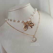 Load image into Gallery viewer, Princess Bow and Moon Layered Necklace - Gold Color