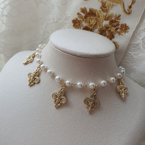 Little Fleur-De-Lis Pearl Choker Necklace