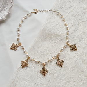 Little Fleur-De-Lis Pearl Choker Necklace