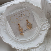 Load image into Gallery viewer, Gold Heart Key Earrings