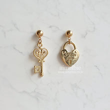 Load image into Gallery viewer, Gold Heart Key Earrings