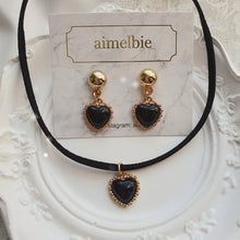 Load image into Gallery viewer, Black Heart Earrings and Choker Set