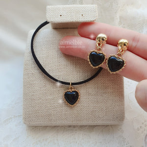 [IVE Liz Earrings] Black Heart Earrings and Choker Set