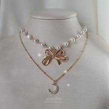 Load image into Gallery viewer, Princess Bow and Moon Layered Necklace - Gold Color