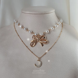 Princess Bow and Moon Layered Necklace