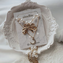 Load image into Gallery viewer, Princess Bow and Moon Layered Necklace - Gold Color