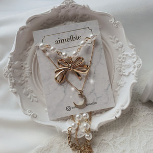 Princess Bow and Moon Layered Necklace