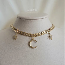 Load image into Gallery viewer, Moon and Star Bold Chain Choker - Gold (Woo!ah! Nana, Lucy Necklace)