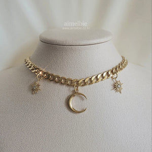 Moon and Star Bold Chain Choker - Gold (Woo!ah! Nana, Lucy Necklace)