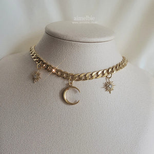 Moon and Star Bold Chain Choker - Gold (Woo!ah! Nana, Lucy Necklace)