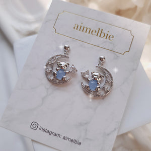Bear On The Moon Earrings - Blue