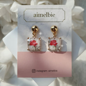 The Antique Rose Square Earrings