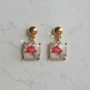 The Antique Rose Square Earrings