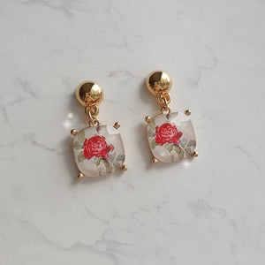 The Antique Rose Square Earrings