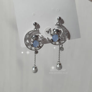 Bear On The Moon Earrings - Blue