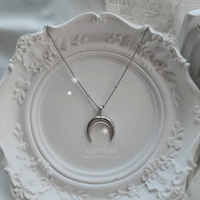 Load image into Gallery viewer, Upside Down Crescent Moon Pearl Layered Necklace - Silver (KISS OF LIFE Belle Necklace)