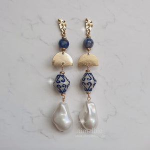 The Blue Pottery Art Earrings