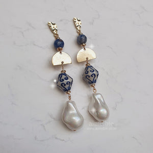 The Blue Pottery Art Earrings