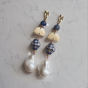 The Blue Pottery Art Earrings