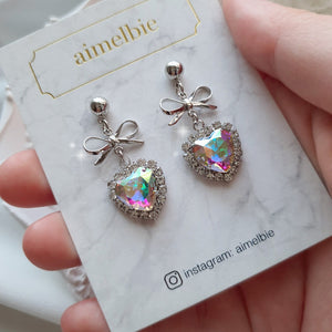 Rainbow Heart and Ribbon Earrings (STAYC Isa, Lovelyz Jiae Earrings)