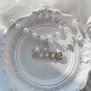 Love Pearl Choker Necklace - Silver ver.