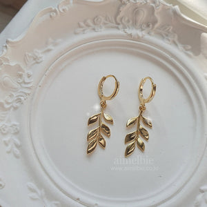 Forest Leaves Huggies Earrings - Gold