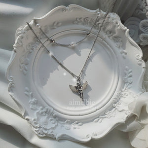 Baby Angel Layered Necklace - Silver ver. (KISS OF LIFE Belle Neklace)