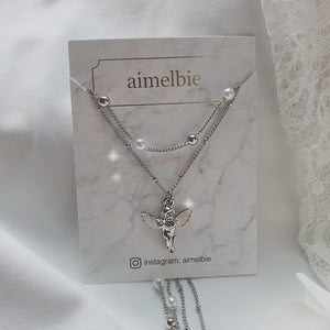 Baby Angel Layered Necklace - Silver ver. (KISS OF LIFE Belle Neklace)