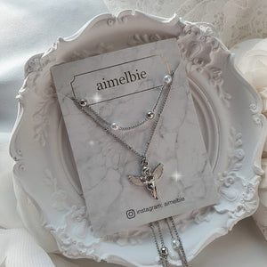 Baby Angel Layered Necklace - Silver ver. (KISS OF LIFE Belle Neklace)