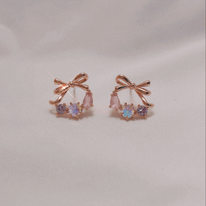 Petit Ribbon Wreath Earrings - Rosegold